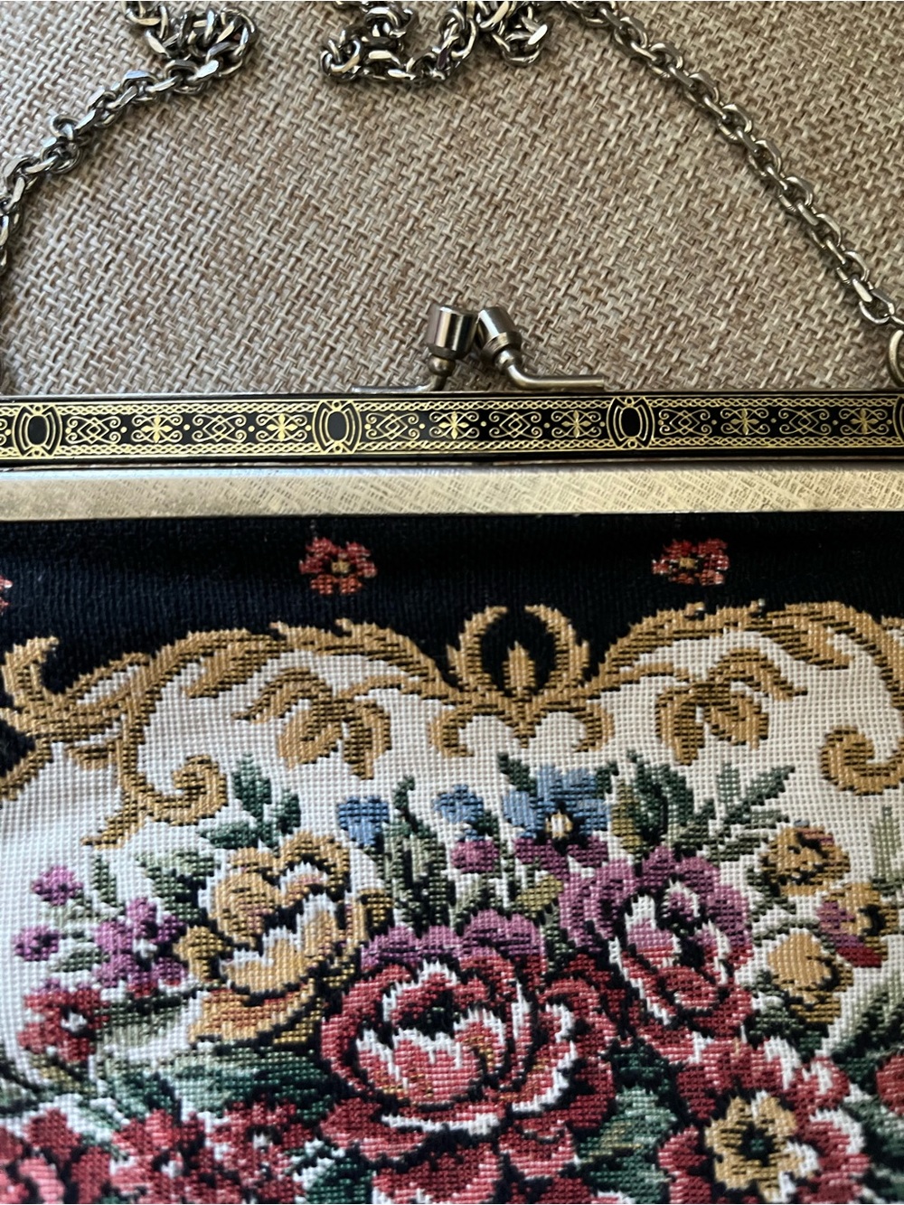 Vintage Floral Tapestry Evening Clutch - Pink, Cream & Black - Picture 3 of 6